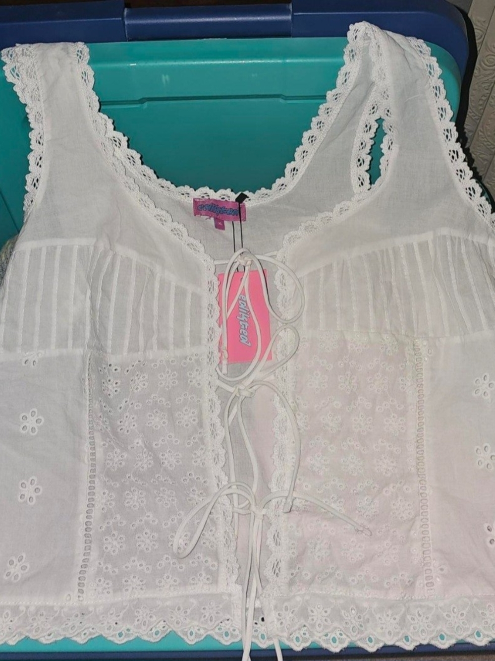 Edikted Fiona White Lace-Trim Cotton Camisole Top